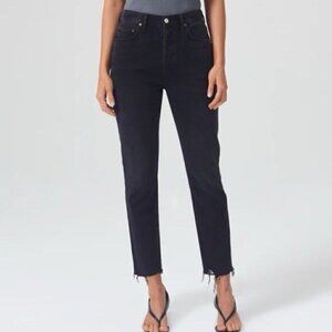 Agolde Washed Black Riley High Waisted Straight Leg Crop Jeans Sz 23